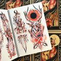 Red, black and blue sketches of daggers and swords from Neil Dransfield - Sketchbook Vol. 2