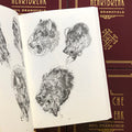 Inside pages of Neil Dransfield - Heartache and Heartbreak featuring pencil drawings of wold heads.