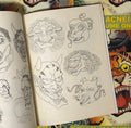 Inside pages of Brian Macneil - Lines Volume One featuring fu dogs and Japanese folklore masks.