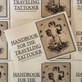 Belzel Books presents  Handbook for the Traveling Tattooer: A Collection of Vintage Flash by Gordon "Wrath" McCloud. Rock of Ages on beige cover.
