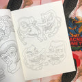 Inside page of Brian Macneil - Lines Volume Two displaying some traditional Japanese masks.