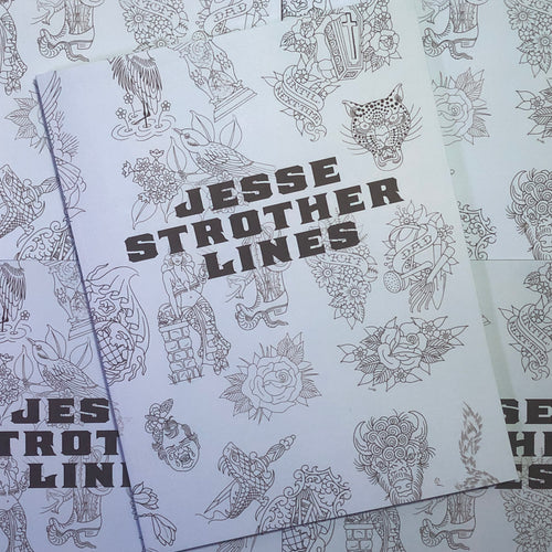 Front cover of Jesse Strother - Lines featuring traditional line drawings on a blue background.