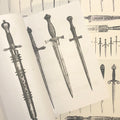 Inside pages of Daggers featuring black depictions of an array of daggers on a white background.