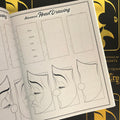 Inside pages of The Art of Johnny Quintana - Smile Now Cry Later featuring how to draw a crying mask.