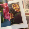 Inside pages of of Vintage Postcards: Ladies & Roses featuring vintage color photographs and postcards of roses.